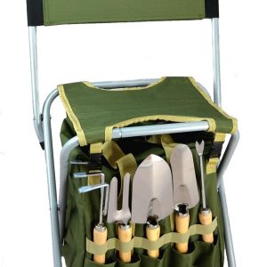 Folding garden chair with tool kit